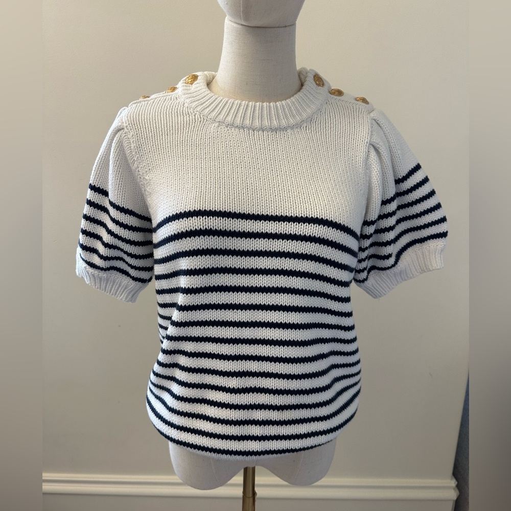 English Factory White Stripe Puffed Sleeve